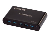 PARAT PARAPROJECT TC5 - Netzteil - GaN-Technologie - 2.8 A - PD, QC - 10 Ausgabeanschlussstellen (5 x USB-C, 5 x 9-poliger USB Typ A) - Schwarz