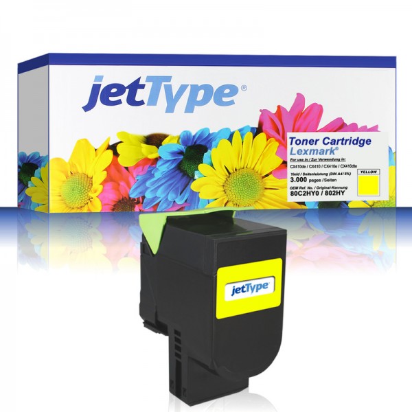 jetType Toner kompatibel zu Lexmark 80C2HY0 802HY gelb 3.000 Seiten 1 Stück