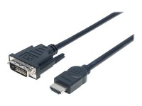 Manhattan HDMI to DVI-D 24+1 Cable, 3m, Male to Male, Black, Equivalent to Startech HDDVIMM3M, Dual Link, Compatible with DVD-D, Lifetime Warranty, Polybag - Adapterkabel - Dual Link - HDMI männlich zu DVI-D männlich - 3 m - abgeschirmt - Schwarz - geformt, 1080p-Unterstützung