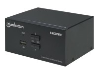 Manhattan HDMI KVM Switch 2-Port, 4K@30Hz, USB-A/3.5mm Audio/Mic Connections, Cables included, Audio Support, Control 2x computers from one pc/mouse/screen, USB Powered, Black, Three Year Warranty, Boxed - KVM-/Audio-/USB-Switch - 2 x KVM/Audio - 1 lokaler Benutzer - Desktop
