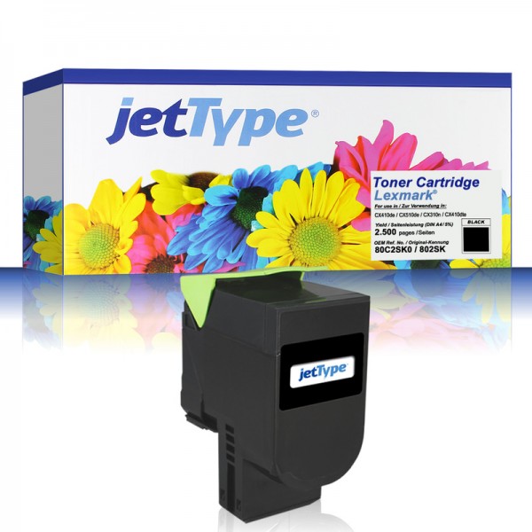jetType Toner kompatibel zu Lexmark 80C2SK0 802SK Schwarz 2.500 Seiten 1 Stück