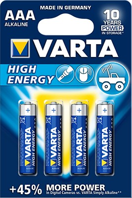 Varta Batterie High Energy AAA Micro LR03 1220 mAh 1,5V 4er Blister Alkaline 4903121414