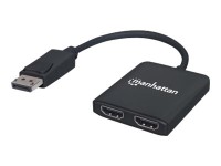 Manhattan DisplayPort 1.2 to 2-Port HDMI Splitter Hub with MST, 4K@30Hz, USB-A Powered, Video Wall Function, HDCP 2.2, Black, Three Year Warranty, Blister - Videoadapter - DisplayPort, Micro-USB Typ B zu HDMI weiblich - Schwarz - 4K Unterstützung