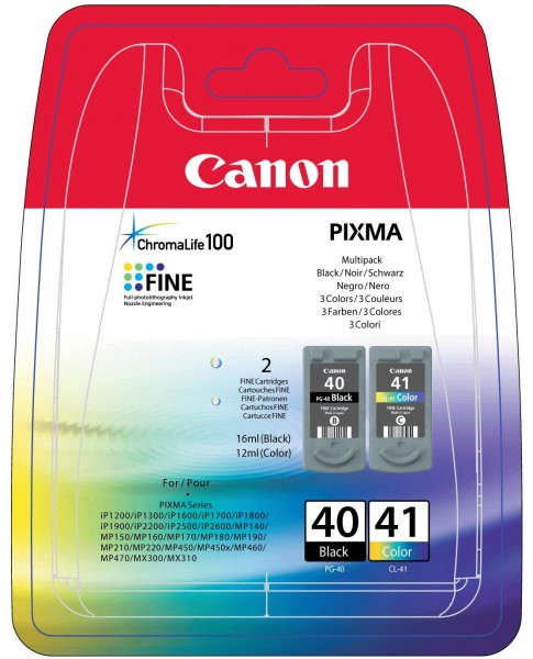 Canon PG-40 / CL-41 Multi Pack - 2er-Pack - Schwarz, Farbe (Cyan, Magenta, Gelb) - Original - Tintenbehälter - für PIXMA iP1800, iP1900, iP2500, iP2600, MP140, MP190, MP210, MP220, MP470, MX300, MX310