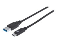 Manhattan USB-C to USB-A Cable, 1m, Male to Male, 10 Gbps (USB 3.2 Gen2 aka USB 3.1), 3A (fast charging), Equivalent to Startech USB31AC1M, SuperSpeed+ USB, Black, Lifetime Warranty, Polybag - USB-Kabel - 24 pin USB-C (M) zu USB Typ A (M) - USB 3.1 Gen 2 - 3 A - 1 m - Schwarz