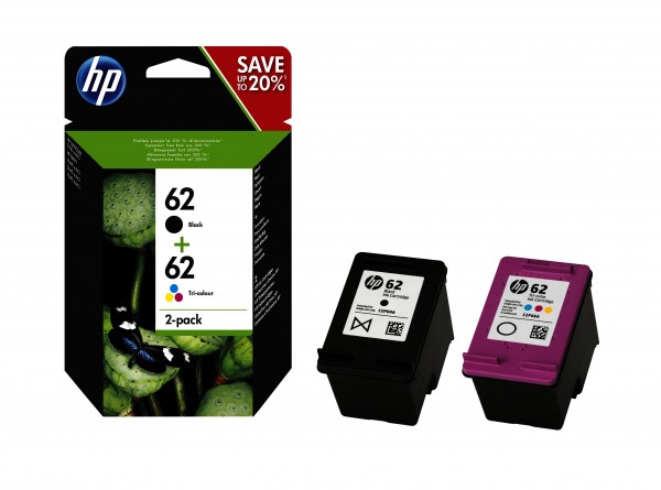 HP Tinte Multipack N9J71AE 62 Schwarz + Color BK = 200 Seiten / Color = 165 Seiten 2 Stück