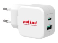 Roline - Netzteil - 20 Watt - 3 A - PD, QC 3.0 - 2 Ausgabeanschlussstellen (USB, USB-C) - weiß